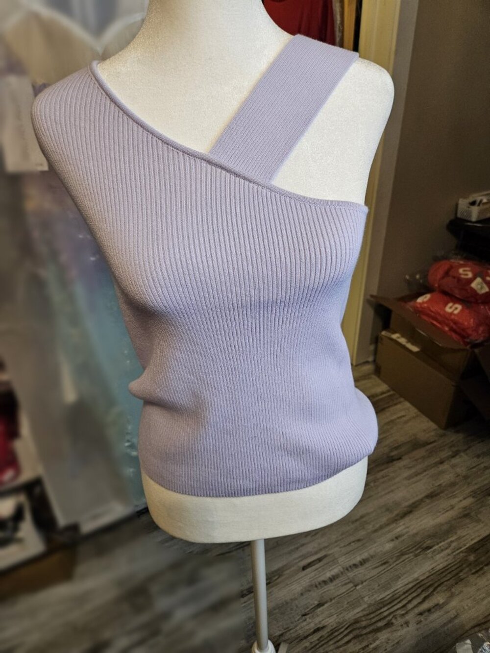 Size S DSTLD Lavender Ribbed One Shoulder Tank Top NWT
